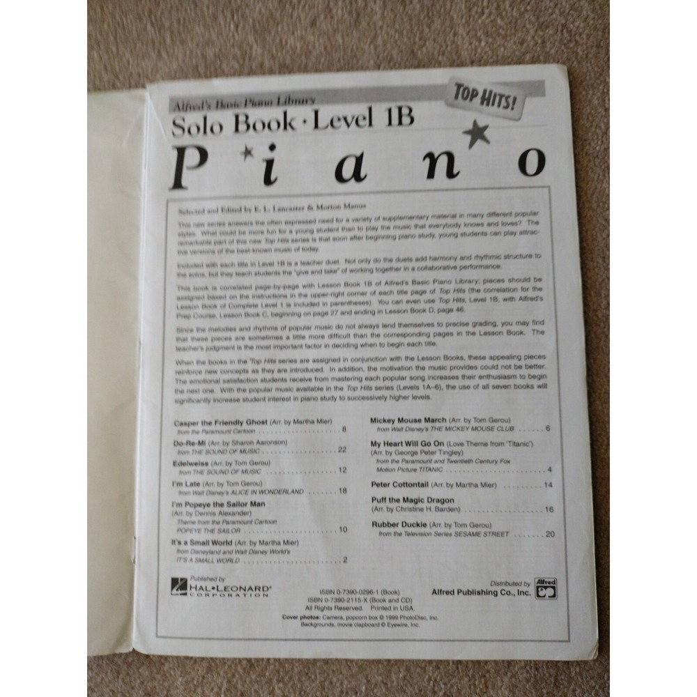 Alfred's Basic Piano Library Level 1B Solo‎ Book Top Hits! - Picture 3 of 4